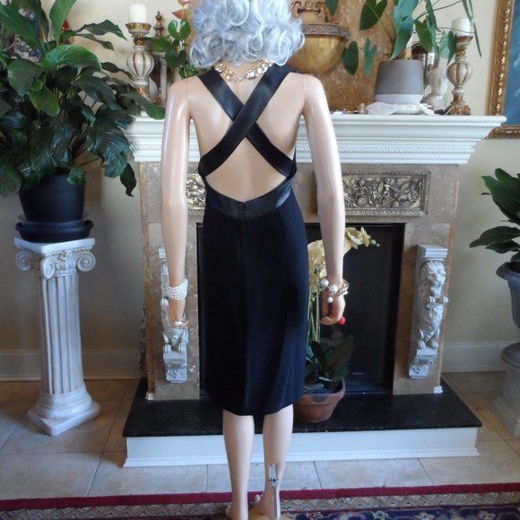 Gucci Black 100% Silk Dress with Lamb Leather Trim Size IT 42 - US 6 - Picture 9 of 16